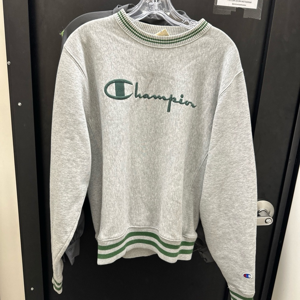 Vintage Reverse Weave Champion Gray and Green Sweater